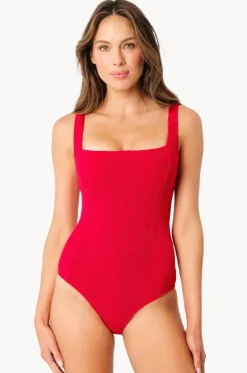 One Pieces^Une Piece Crinkle Classic Square Neck One Piece Red