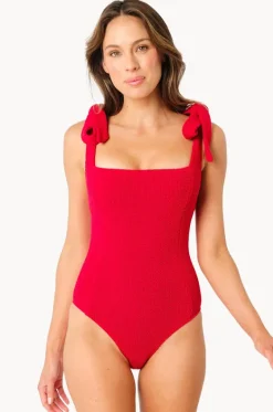 One Pieces^Une Piece Crinkle Classic Square Neck One Piece Red