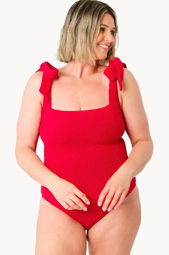 One Pieces^Une Piece Crinkle Classic Square Neck One Piece Red