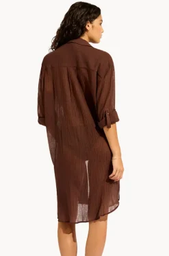 Tops^Seafolly Crinkle Twill Beach Shirt Dark chocolate