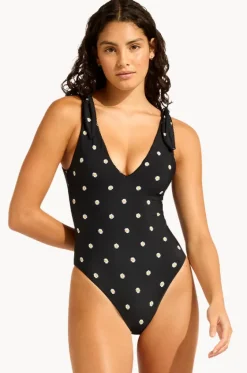 One Pieces^Seafolly Daisy Chain Deep V Neck One Piece Black