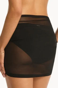 Skirts^Sea Level Day Club Drawstring Mini Mesh Skirt Black