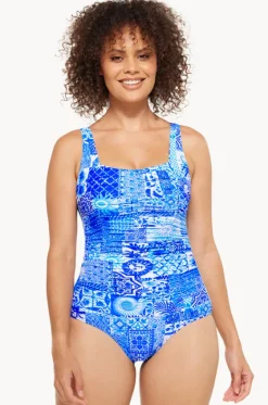 One Pieces^Togs Swimwear Delta Gathered Square Neck One Piece Blue/white