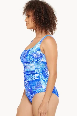 One Pieces^Togs Swimwear Delta Gathered Square Neck One Piece Blue/white