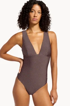 One Pieces^Jets Desert Geo Plunge One Piece Chocolate