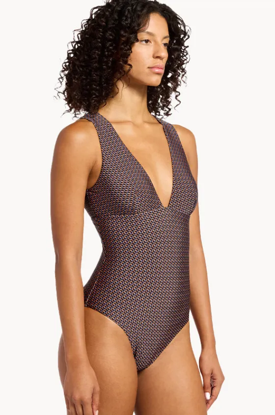 One Pieces^Jets Desert Geo Plunge One Piece Chocolate