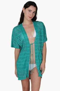 Overswim^J.valdi Diamante Open Front Kimono Emerald