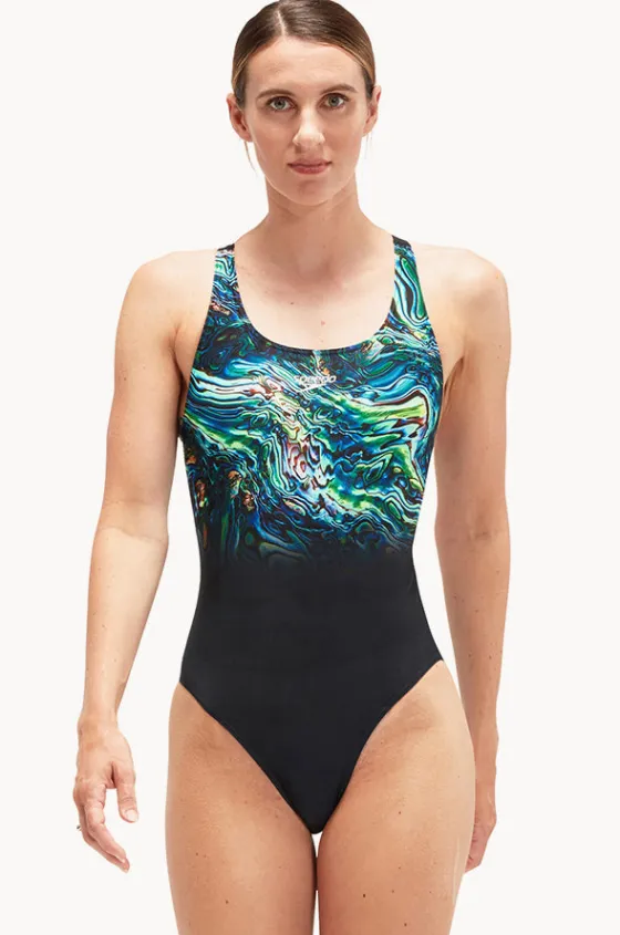 One Pieces^Speedo Digital Placement Powerback One Piece Black/green