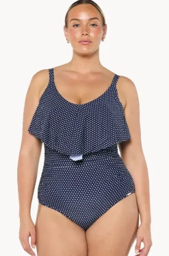 One Pieces^Capriosca Dots Frill V Neck One Piece Navy