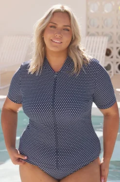 Rashies & Sunsuits^Capriosca Dots Short Sleeve Suntop Navy/white
