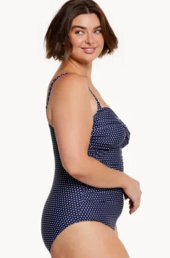 One Pieces^Capriosca Dots Twist Front Bandeau One Piece Navy/white