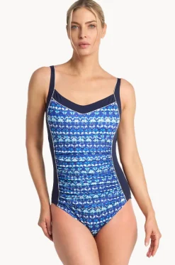 One Pieces^Poolproof Dynasty DD/E Cup Piped One Piece Navy