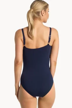One Pieces^Poolproof Dynasty DD/E Cup Piped One Piece Navy