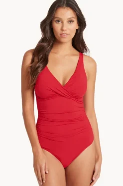 One Pieces^Sea Level Eco Essentials Cross Front One Piece Red