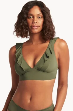 Bikini Tops^Sea Level Eco Essentials Frill Bra Khaki