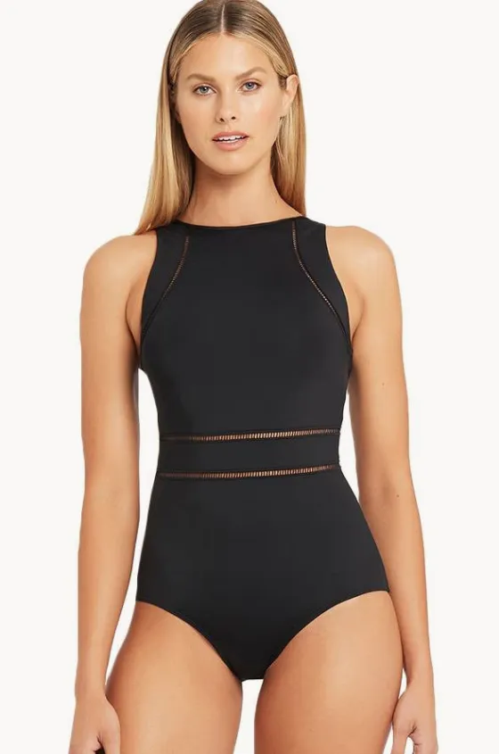 One Pieces^Sea Level Eco Essentials High Neck One Piece Black