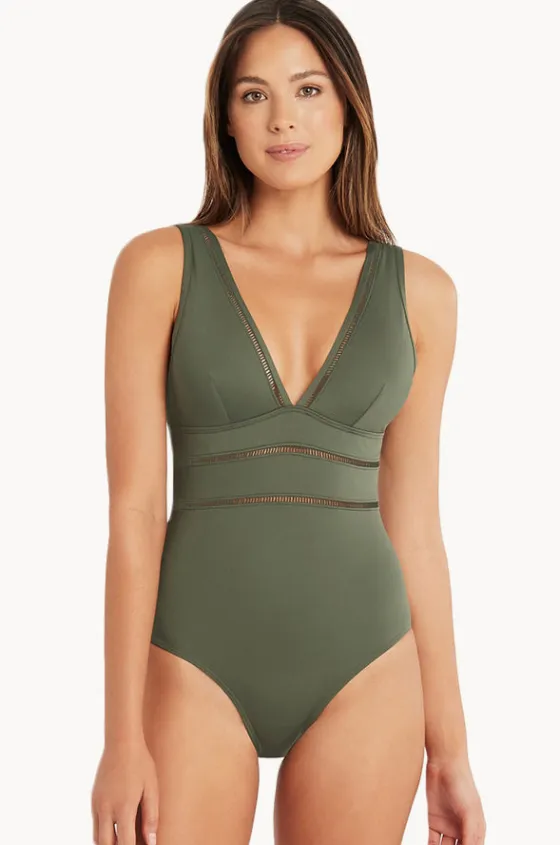 One Pieces^Sea Level Eco Essentials Spliced One Piece Khaki