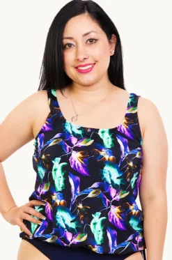 Tankini Tops^T.h.e. Swimwear Exotic Meadow Blouson Tankini Separate Black/multi