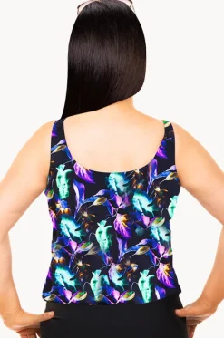 Tankini Tops^T.h.e. Swimwear Exotic Meadow Blouson Tankini Separate Black/multi