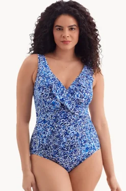 One Pieces^Longitude Fine China Ruffle Cross Over One Piece Blue/white