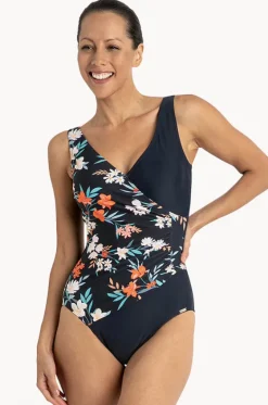 One Pieces^Jantzen Floral Gathered Cross Over One Piece Navy