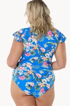 Rashies & Sunsuits^Capriosca Florida Frill Sleeve Sunsuit Blue/multi