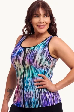 Tankini Tops^Funkita Fly Dye DD/E Cup Zip Tankini Separate Black/multi