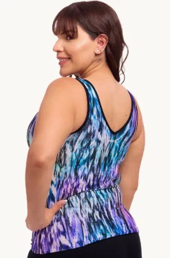 Tankini Tops^Funkita Fly Dye DD/E Cup Zip Tankini Separate Black/multi