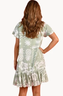 Dresses^Go Girl Fruity Shores Cap Sleeve Button Dress Khaki