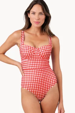 One Pieces^Une Piece Gingham Bustier Balconette One Piece Red