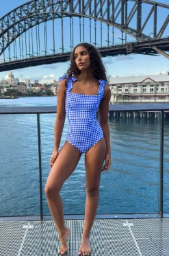 One Pieces^Une Piece Gingham Classic Square Neck One Piece Cobalt