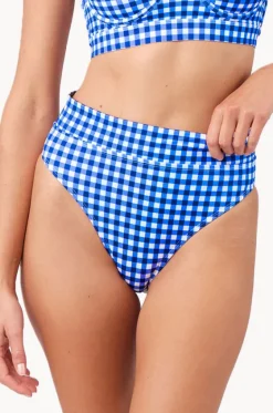 Bottoms^Une Piece Gingham High Cut High Waist Bottom Cobalt