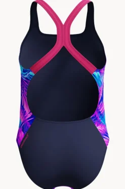 One Pieces^Speedo Girls Allover Print Powerback One Piece Pink/Blue