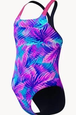 One Pieces^Speedo Girls Allover Print Powerback One Piece Pink/Blue