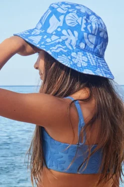 Hats^Roxy Girls Beach Check Tiny Honey Bucket Hat Cobalt
