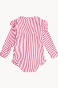 Rashies & Sunsuits^Huxbaby Girls Pie Stripe Frill Sunsuit Cherry