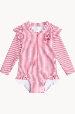 Rashies & Sunsuits^Huxbaby Girls Pie Stripe Frill Sunsuit Cherry
