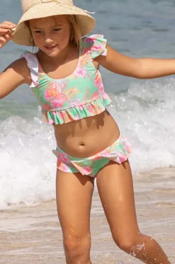Bikini Sets|Bikini Sets^Snapper Rock Girls Coastal Shells Frill Crop Set Green