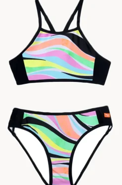 Bikini Sets^Salty Ink Girls Coastal Wave Crop Set Neon
