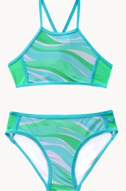 Bikini Sets^Salty Ink Girls Coastal Wave Crop Set Blue