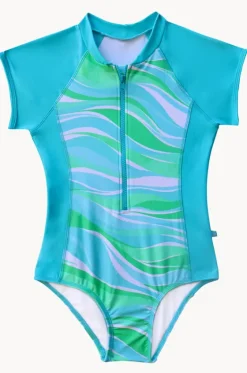 Rashies & Sunsuits|Rashies & Sunsuits^Salty Ink Girls Coastal Wave Short Sleeve Sunsuit Blue