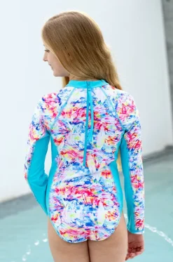 Rashies & Sunsuits|Rashies & Sunsuits^Salty Ink Girls Cosmik Crush Long Sleeve Sunsuit Blue/multi