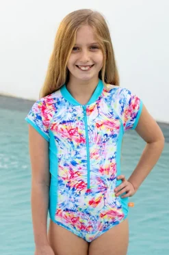 Rashies & Sunsuits^Salty Ink Girls Cosmik Crush Short Sleeve Sunsuit Blue/multi