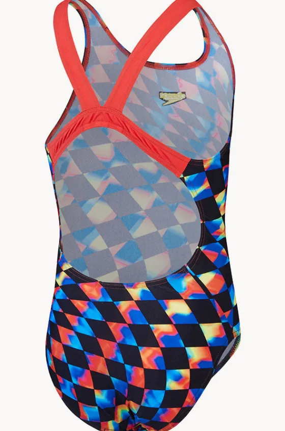 One Pieces^Speedo Girls Digital Allover Leaderback One Piece Black/Multi