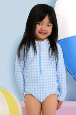 Rashies & Sunsuits^Seafolly Girls Girls Gingham Long Sleeve Sunsuit Blue