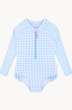 Rashies & Sunsuits^Seafolly Girls Girls Gingham Long Sleeve Sunsuit Blue
