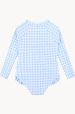 Rashies & Sunsuits^Seafolly Girls Girls Gingham Long Sleeve Sunsuit Blue