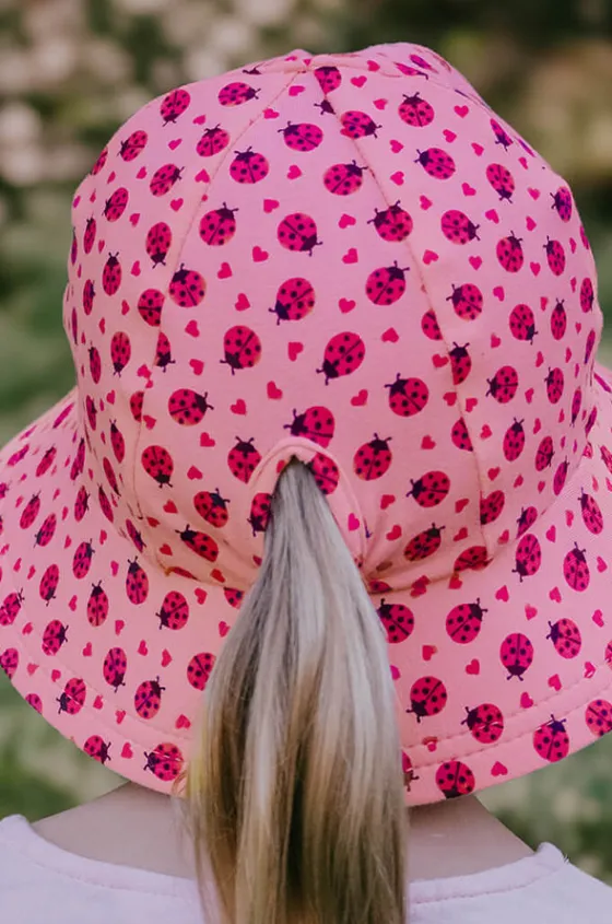 Hats^Bedhead Girls Ladybug Ponytail Bucket Hat Pink