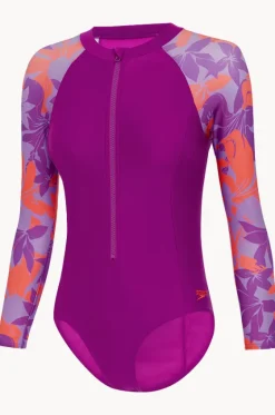 Rashies & Sunsuits^Speedo Girls Long Sleeve Sunsuit Purple/Orange