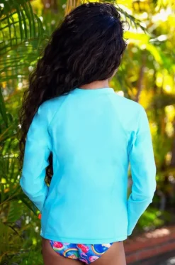 Rashies & Sunsuits^Salty Ink Girls Long Sleeve Zip Suntop Aqua